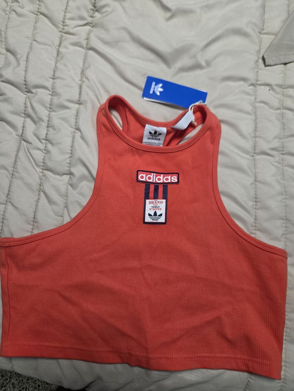 adidas Coral Ribbed Cropped Tank Top with Logo Patch